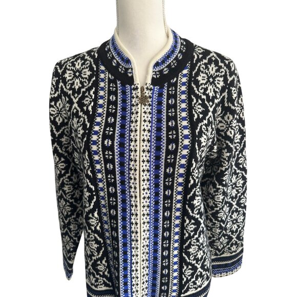 APPLESEED'S Black Blue Snowflake Knit Zip Sweater Size Large Petite NEW NWOT - Picture 2 of 7